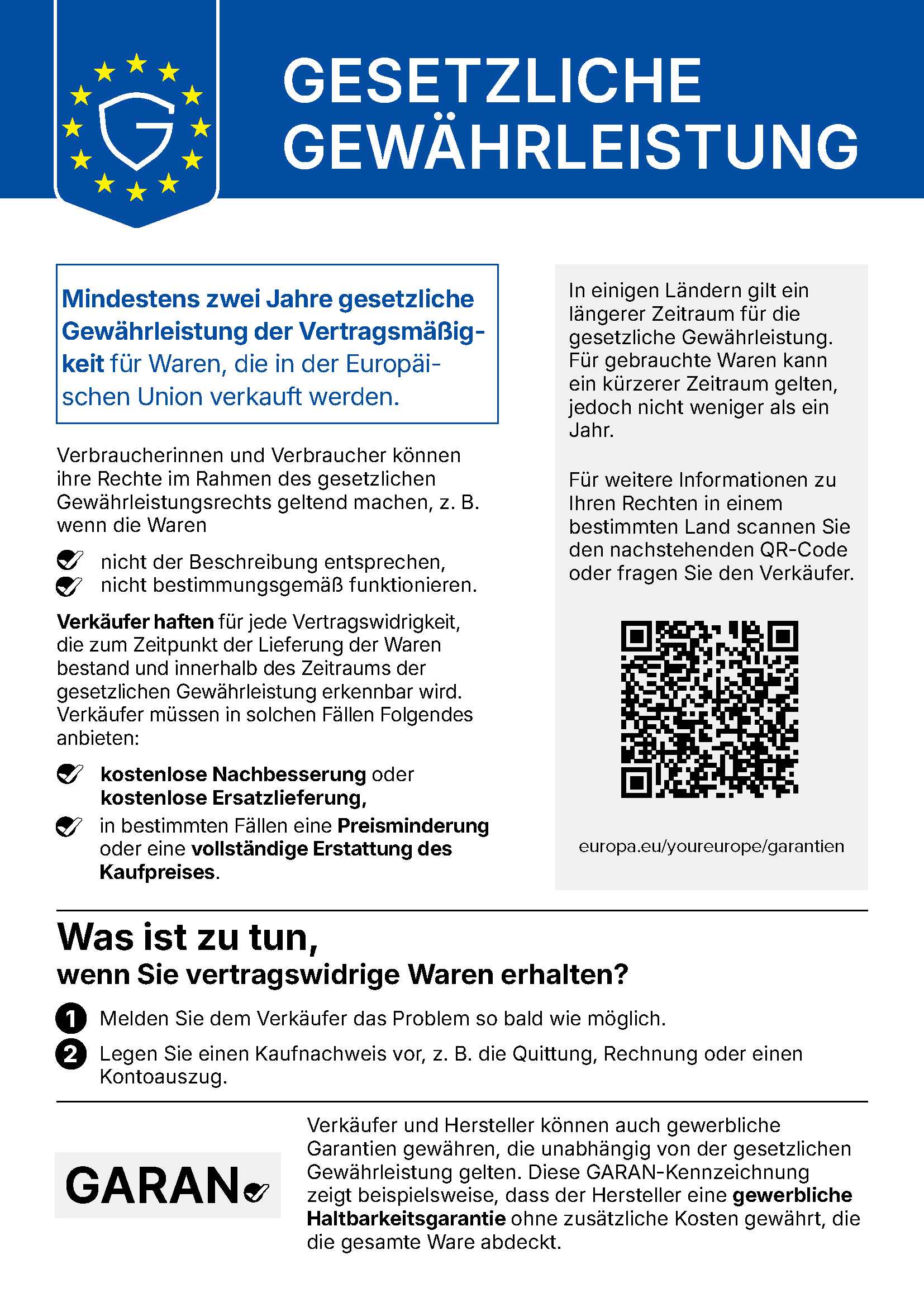 Vollständiger offizieller EU-Hinweis zur gesetzlichen Gewährleistung